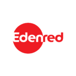 Na obrázku je logo Edenred s nápisem Edenred vyvedeným tučným červeným písmem, částečně překrytým plným červeným kruhem, vše na bílém pozadí.